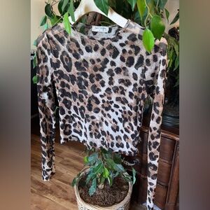 Bear Dance Brown Leopard Long Sleeve Top